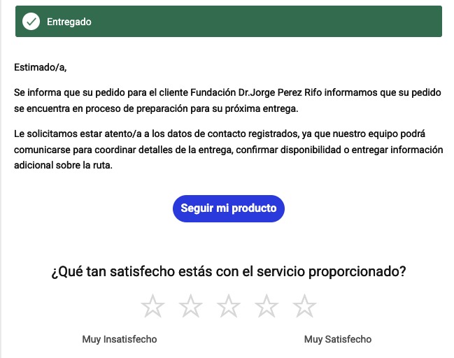 Correo de actualizaci&oacute;n de pedido Grupo TLA